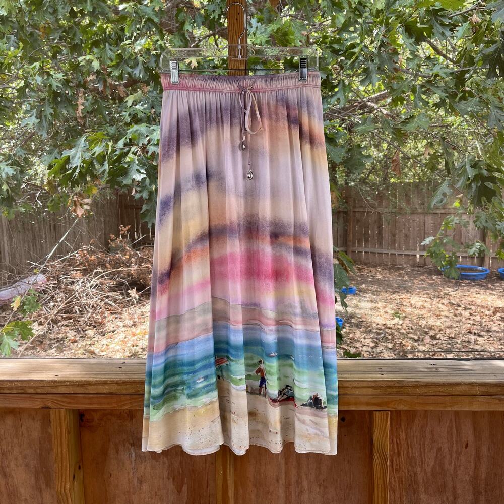 Rachel Zoe Women's Watercolor Beach Horizon Print Maxi Skirt Size S